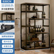 頤凱鐵藝置物架靠墻客廳鐵藝博古架展示柜商用酒架新款家用柜子儲物柜 【加寬無(wú)門(mén)款】胡桃木色80cm