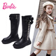 芭比童鞋冬季加絨女童棉靴珍珠蝴蝶結兒童長(cháng)筒靴DA5251黑色34碼 