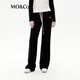 MO&Co.【保暖面料】撞色抽繩松緊腰寬松長(cháng)直筒闊腿休閑褲軟糯風(fēng) 黑色 M 165