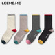 LEEME.ME粒米【抗菌】襪子女春季中筒襪女襪透氣棉襪4雙裝 雙色撞跟