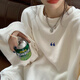 薩姆依秋冬新款簡(jiǎn)約設計感印花薄款衛衣女學(xué)生寬松bf慵懶風(fēng)圓領(lǐng)長(cháng)袖上衣 白色【加絨款】 L