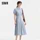 森馬（Semir）連衣裙女氣質(zhì)白月光長(cháng)裙2024年夏新款收腰顯瘦百褶裙校園文藝白色 藍色調00388-長(cháng)款 S