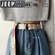 吉普（JEEP）花朵刺繡帆布皮帶男潮年輕人牛仔褲女士腰帶男士雙環(huán)扣褲帶免 卡其色