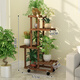唯藝視品（VAISPRN）陽(yáng)臺花架子客廳室內戶(hù)外多肉綠蘿花盆架移動(dòng)實(shí)木質(zhì)鐵藝中式花架 左右B款碳化+輪子