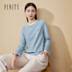菲妮迪（FINITY）菲妮迪圓領(lǐng)T恤秋季新款撞色拼接圓領(lǐng)百搭長(cháng)袖上衣女 藍色 L