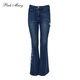 pinkmary粉紅瑪琍牛仔褲女春秋時(shí)尚簡(jiǎn)約手工繡花闊腿褲PMANW2003 暗藍 M