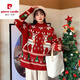 皮爾卡丹圣誕毛衣女寬松大紅色新年衣服圣誕節(jié)雪花超仙加厚外穿羊毛針織衫 圣誕鹿-紅色 M