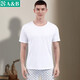 AB男T恤全棉圓領(lǐng)打底透氣汗衫舒適寬松男短袖老人衫睡衣家居服 白色 XL