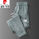 皮爾卡丹輕奢高檔男裝 夏季薄款亞麻棉麻運動(dòng)衛長(cháng)褲男士束腳寬松冰絲夏天九分休閑褲子男褲針織 青綠 XL