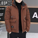 JEEP冬季2024新款男士工裝連帽棉衣潮流帥氣加厚棉服外套青年保暖棉襖 磚紅色 2XL 135-150斤