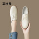 ZHR樂(lè )福鞋女春秋英倫風(fēng)真牛皮單鞋女百搭舒適休閑女鞋 BT76 米色 37 