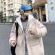 爵少    假兩件棉衣服男潮棉服冬季加厚新款2022潮牌潮流寬松百搭港風(fēng)休閑慵懶風(fēng)棉衣面包服外套 WT09 米白色 3XL