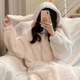 旻勝睡衣女睡袍連帽秋冬可愛(ài)卡通兔耳朵加絨加厚保暖家居服可外穿單袍 白色 L【80-120】