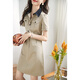 clotho Rennie品牌女裝連衣裙女中長(cháng)款2026夏季新款韓版休閑減齡撞色收腰裙子 卡其色 M
