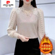 皮爾卡丹（pierre cardin）今年流行的加絨加厚蕾絲打底衫女洋氣顯瘦半高領氣質(zhì)拼接針織上衣 杏色 加絨 XL 100-115斤