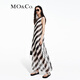 MO&Co.連衣裙夏含桑蠶絲人絲斜條紋側開(kāi)叉輕薄垂感長(cháng)線(xiàn)條背心摩安珂 黑杏條色 M 165