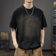 后琤2026新款美式復古水洗短袖t恤男寬松圓領(lǐng)半袖夏季純棉休閑體恤潮T 水洗黑 M（110-130斤）