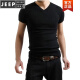 吉普（JEEP）夏季V领男士短袖T恤纯棉修身型纯色紧身弹力打底衫2023韩版体.恤 黑色 XL 140斤左右穿