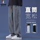 啄木鳥（TUCANO）牛仔褲男2025春秋新款美式寬松直筒百搭顯高顯瘦青少年長褲子 復(fù)古藍(lán) XL