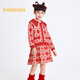 巴拉巴拉兒童套裝女童秋冬新款童裝中大童翻領(lǐng)甜美格子兩件套 紅色調00466 100cm