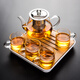 瓷牌茗茶具（cipaiming teaset） 透明玻璃茶具整套套裝家用功夫茶壺茶杯會(huì )客泡茶器 透明八駿壺4個(gè)把杯+小四方盤(pán)