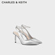 CHARLES&KEITH亮鉆鏈條腕帶尖頭高跟涼鞋女生日禮物送女友CK1-60280436 Silver銀色 37