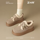 ZHR勃肯棉鞋女加絨新品厚底牛皮全包樂(lè )福鞋百搭系帶雪地靴單鞋 卡其色 （JF128B） 38 (240mm)