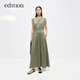 edition連衣裙女夏新款寬肩無(wú)袖縮褶收腰純棉襯衫長(cháng)裙通勤風(fēng) 苔綠色 M 165