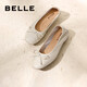 百麗（Belle）七夕禮物芭蕾風瑪麗珍鞋女商場同款蝴蝶結(jié)單鞋A1Q1DCQ3 米色 38 (240mm)