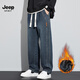 JEEP SPIRIT吉普寬松直筒復古牛仔褲男2025秋冬季男士闊腿休閑美式工裝長(cháng)褲子 1518復古藍 加絨 XL 【130斤-150斤】