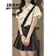 鹿依檸連衣裙女夏季2024新款女裝韓系設(shè)計(jì)感減齡學(xué)院風(fēng)小個(gè)子學(xué)生套裝裙 米白上衣+黑灰短裙 M