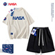 WHIM NASA短袖t恤男女士夏季情侶裝運動(dòng)套裝男潮流寬松半袖衣服純棉兩件套 米黃色+3301黑色 L （125-150斤）