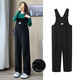 米度麗孕婦背帶褲春秋款時(shí)尚外穿寬松休閑大碼孕婦裝秋裝套裝孕婦褲子女 黑色加絨 XXL碼（建議140-170斤左右）