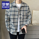 羅蒙（ROMON）春秋季夾克男2025新款痞帥潮牌韓版男裝休閑潮流百搭格子男士外套 D211-JK006藍(lán)色（常規(guī)） L
