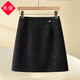 木榮小香風(fēng)亮片毛呢短裙女秋冬新款氣質(zhì)高腰顯瘦a字裙時(shí)尚包臀半身裙 黑色 XL(建議112-122)