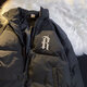 曼迪尚棉服男冬季新款潮牌ins美式高街R字母印花立領(lǐng)保暖學(xué)生棉襖外套 黑色 2XL