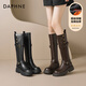達芙妮長(cháng)筒靴子女鞋加絨2025新款秋冬爆款牛仔靴高筒巨好看騎士長(cháng)靴