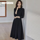 ROEYSHOUSE羅衣優(yōu)雅簡(jiǎn)約收腰大擺針織連衣裙春裝新款氣質(zhì)減齡黑色裙子05860 黑色 S