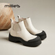 妙麗真皮厚底短靴女25年秋冬季新款切爾西靴百搭時(shí)尚英倫風(fēng)靴子通勤靴 米色 （跟高5CM) 37