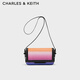CHARLES&KEITH金屬扣單肩包斜挎包小方包女包女生日禮物CK2-80270956 Holographic桃紅色/紫色/黃色 M