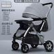豪威嬰兒推車(chē)可坐可躺新生兒四輪減震嬰兒車(chē)雙向寶寶bb小孩手推車(chē)童車(chē) 亞麻灰 奢華版（可坐可躺可水洗