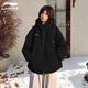 李寧冬季短款棉服情侶棉襖寬松加厚保暖連帽上衣男休閑美式棉衣外套女 黑色連帽棉服 3XL /190 (180斤-205斤)