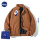 NASALIKE官方潮牌美式復古麂皮絨外套男女春秋季純色飛行員夾克衫棒球服 咖啡色 XL （建議130-150斤）