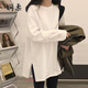 嫻柔    白色t恤女秋冬寬松內搭疊穿長(cháng)袖圓領(lǐng)打底衫中長(cháng)款下擺開(kāi)叉 白色開(kāi)叉款 M