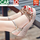 卡帝樂鱷魚（CARTELO）2025新品夏季坡跟涼鞋女仙女風(fēng)百搭水鉆厚底松糕高跟女鞋 金色 36