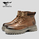七匹狼男鞋春季2026新款馬丁靴男真皮高幫男鞋厚底增高男士工裝休閑皮靴 棕色 41