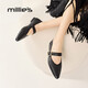 妙麗（Millies）羊皮尖頭瑪麗珍女鞋小皮鞋女平底時尚百搭法式舒適單鞋 黑色 37 