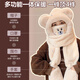 回力小熊帽子圍巾手套一體女冬天騎車(chē)保暖口罩圍脖四件套連帽護耳加絨 米色 均碼