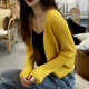 瑟空（SEKONG）2026春秋新款溫柔風(fēng)短款針織開(kāi)衫女長(cháng)袖V領(lǐng)小外套潮針織衫毛衣TXT 1218#開(kāi)衫黃色  M【建議90-100斤】