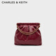 CHARLES&KEITH子母鏈條大容量流浪包托特包單肩斜挎包女包七夕禮物CK2-40671449 Burgundy葡萄酒紅色 L